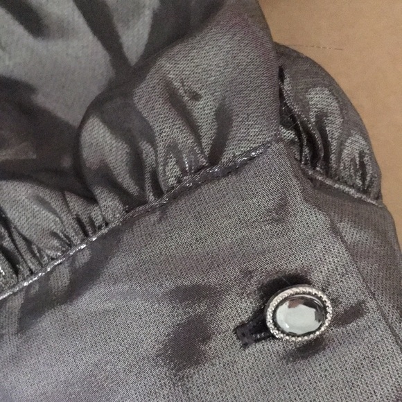 ZARA SILVER LAPEL SURPLICE WRAP EFFECT V NECK LAMINATED METALLIC DRESS $119 - Picture 12 of 13